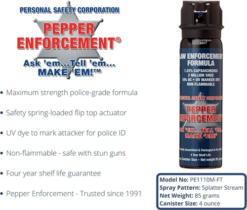 Vista 5 de PE1110M-FT Splatter Stream Pepper Spray - Fórmula de grado policial de máxima resistencia 10% OC - Protección personal de autodefensa no letal