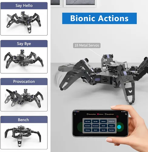 Vista 12 de Kit de robot Hexapod para ESP32, robot araña STEM para caminar, soporta programación Arduino C, App RC, transmisión de video, kit de marco