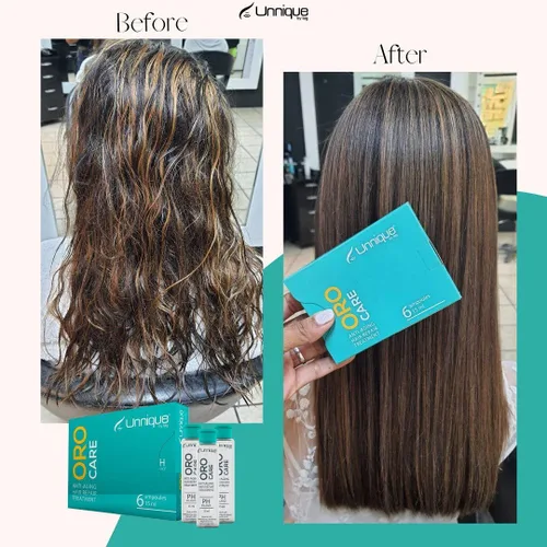 Vista 5 de UNNIQUE Oro Care - Ampollas para el cuidado del cabello postratamiento, extensor de tratamiento de queratina y tu seguro de queratina para bloquear