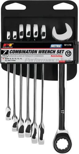Vista 2 de Performance Tool W1170 - Juego de llaves de trinquete MM de 7 piezas, diseño de engranaje de dientes de grado profesional de 72 para espacios