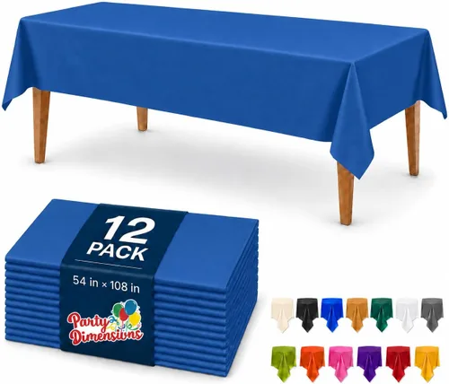 Vista 46 de Party Dimensions Mantel de plástico negro, paquete de 12 manteles rectangulares desechables de 54 x 108 pulgadas para mesas de 6 a 8 pies