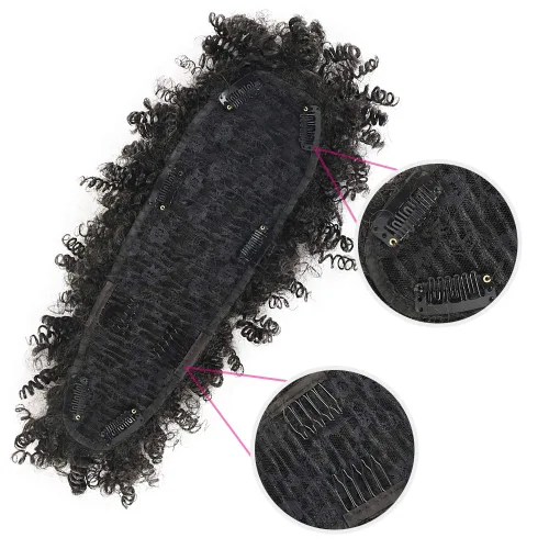 Vista 5 de KRSI Cola de caballo de pelo alto afro con flequillo, moño sintético rizado Mohawk Kinkys rizado cola de caballo con clip en colas de caballo
