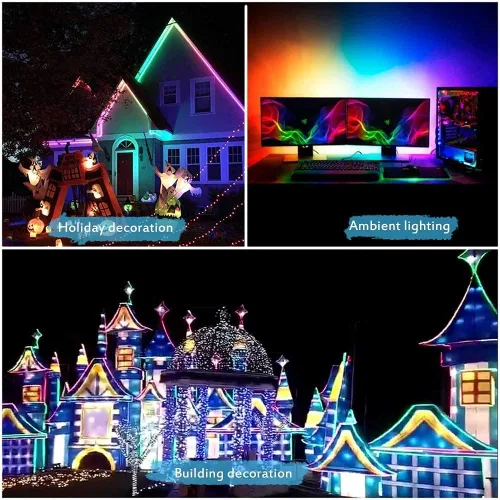 Vista 6 de ALITOVE WS2811 Dream Color RGB - Tira de luces LED Bluetooth, control de aplicación Bluetooth, tira de luz LED direccionable de 300 LED de 16.4 pies