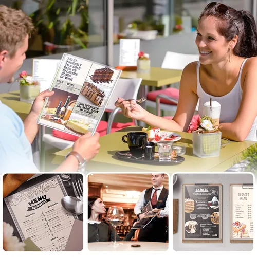 Vista 5 de Fundas de menú de 8.5 x 11, paquete de 18, 2 fundas para menú de restaurante, todas las fundas de menú de vinilo transparente, soporte para menú