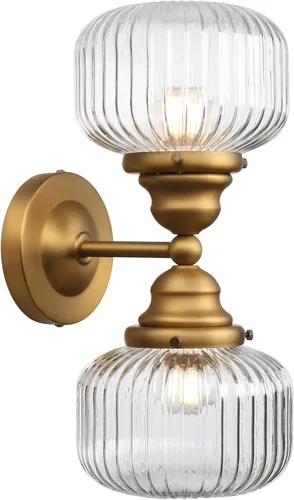 Vista 13 de Pathson Milk White Glass Wall Sconces Lighting, 2 Lights Industrial Wall Vanity Light Fixtures Brass Finish, Vintage Wall Sconce Lamp for Bathroom