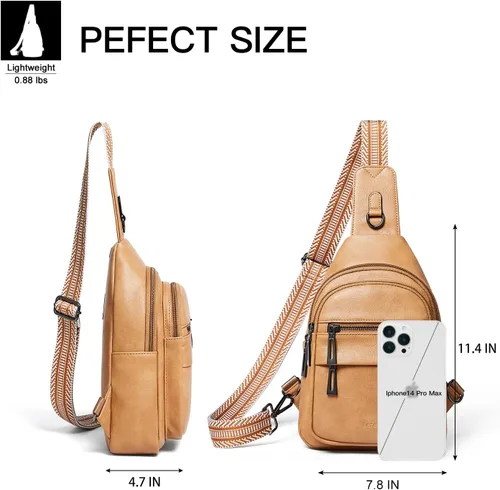 Vista 3 de Leresas Bolso bandolera de 7L para mujer, bolso cruzado, riñoneras, de cuero vegano, bolso de pecho de moda, de viaje, antirrobo