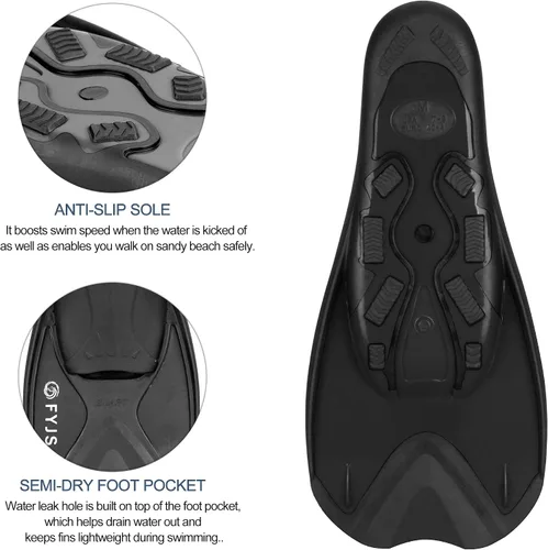 Vista 3 de FYJS - Aletas cortas de natación con cómodo bolsillo completo para el pie, tamaño de viaje, para esnórquel y buceo