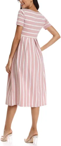 Vista 5 de BBHoping Vestido de maternidad casual a rayas para mujer, manga corta y 34, longitud hasta la rodilla, ropa de embarazo para baby shower