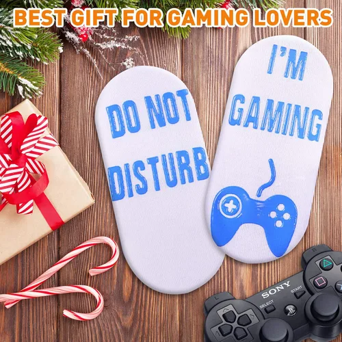 Vista 3 de QAPIZM Calcetines para juegos "No molestar, estoy jugando", ideas de regalo para hombres, día de San Valentín, niños, niños, calcetines