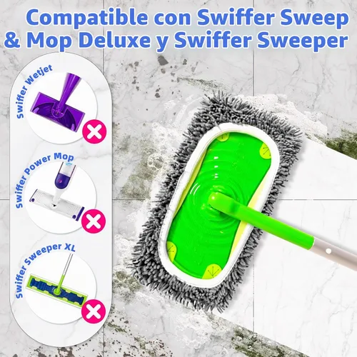 Vista 2 de Reusable Microfiber Mop Pads Compatible with Sweeper Mop,Wet pad Refills Chenille - Gris