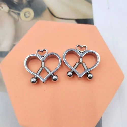 Vista 5 de Piercing de pezón de acero inoxidable 316L con forma de corazón para pezón, joyería para mujeres y hombres