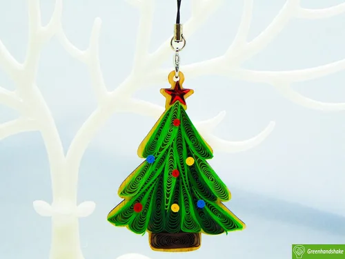 Vista 3 de Árbol de Navidad, decoración del hogar, decoración navideña, adorno hecho a mano, ornamento quilled, bolso, mochila, bolso, teléfono móvil