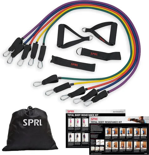 Vista 2 de SPRI Resistance Band Kit - Resistance Training Interchangeable Tubes for Full Body Toning - Includes 5 Exercise Bands, Ankle/Wrist Strap with Padded