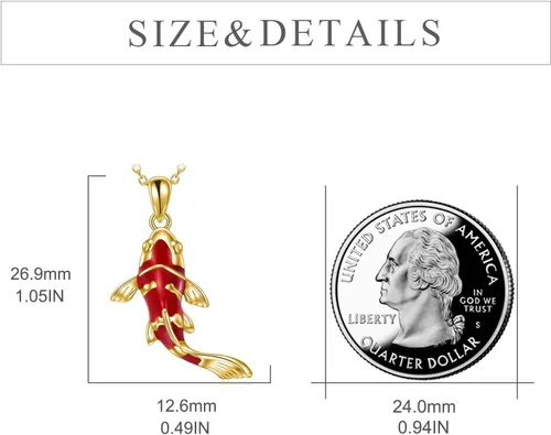 Vista 5 de Collar de pez Koi para mujer, plata de ley, pez rojo, regalo para amantes de los peces