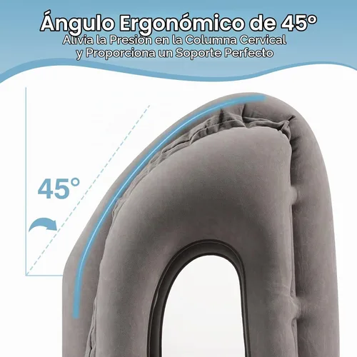 Vista 4 de MoKo Almohada inflable de viaje, almohada para el cuello con bolsa de almacenamiento, gris