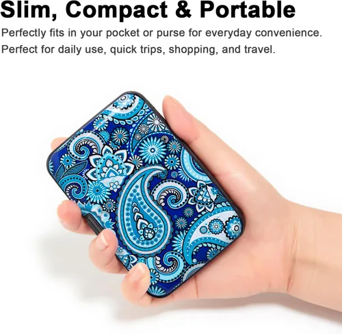 Vista 2 de Tarjetero pequeño con bloqueo RFID, cartera de metal delgado de aluminio, para mujeres y hombres