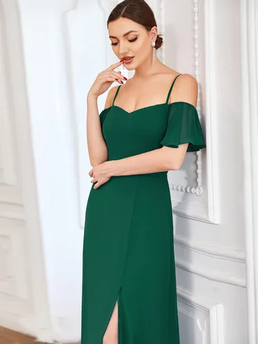 Vista 5 de Ever-Pretty Vestidos de dama de honor de gasa con mangas y hombros descubiertos para mujer 0237
