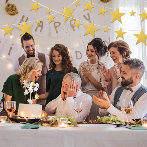 Vista 3 de 180 piezas de papel de recorte de estrella con purpurina dorada de cinco estrellas, decoraciones de confeti de estrellas doradas para tablón