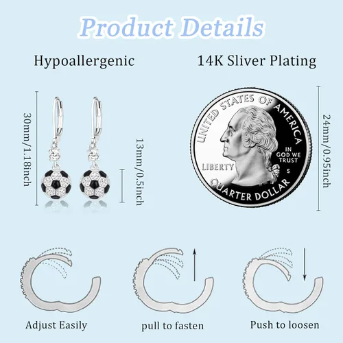 Vista 5 de Pendientes deportivos de voleibol, fútbol, baloncesto, tenis, para mujer, hipoalergénicos, regalos de joyería para fanáticos del deporte, regalo
