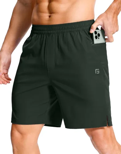 Vista 25 de GGJ Pantalones cortos deportivos ligeros para hombre con 2 bolsillos con cremallera de 7/5/9 pulgadas, pantalones cortos de tenis de secado rápido