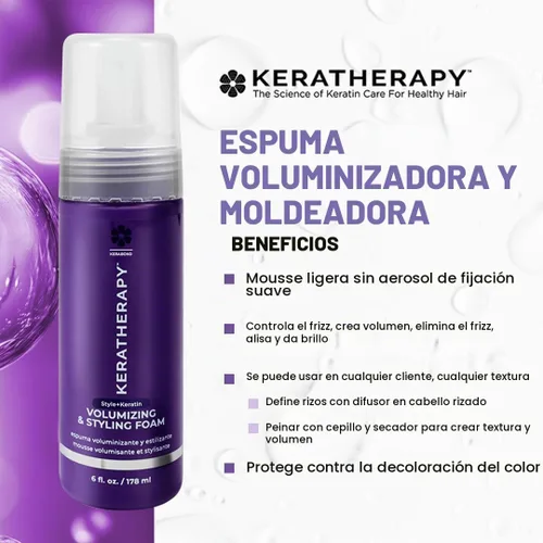 Vista 2 de KERATHERAPY Espuma nutritiva voluminizadora con infusión de queratina, 6 onzas líquidas, 6 fl oz / 178 ml, espuma para peinar el cabello con aceite
