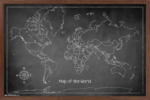 Vista 9 de Trends International Chalk Map-World - Póster de pared, 14.725 x 22.375 pulgadas, versión enmarcada de madera de granero Versión enmarcada Barnwood