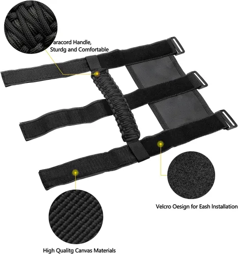 Vista 2 de 2x Asas de Agarre de Barra Enrollable para Jeep Wrangler YJ TJ JK JKU JL JLU Sports Sahara Freedom Rubicon Unlimited X Gladiator JT 1955-2022 Negro