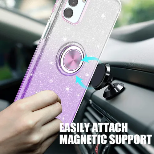 Vista 2 de TJS Funda compatible con Samsung Galaxy A54 5G, con protector de pantalla de vidrio templado, anillo de metal, soporte magnético, tono brillante