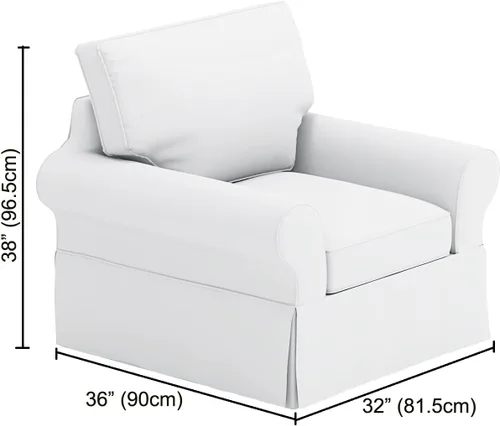 Vista 3 de Funda de sofá de algodón compatible con silla básica Pottery Barn PB, ancho: 39.5 pulgadas Color blanco básico resistente de la funda del sillón