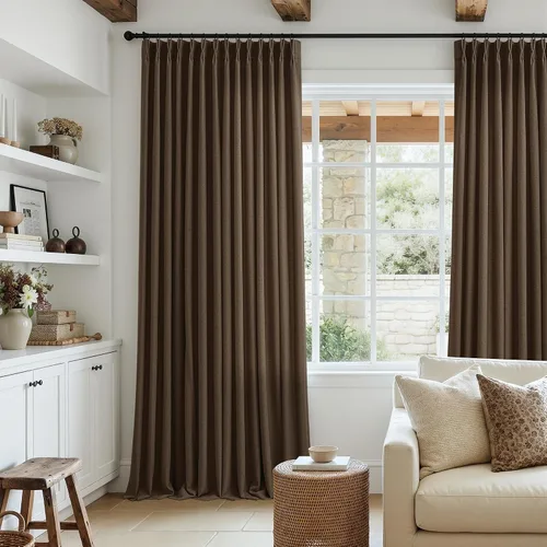 Vista 36 de TWODRAPES Juego de 2 paneles de cortinas plisadas de lino de 96 pulgadas de Avena