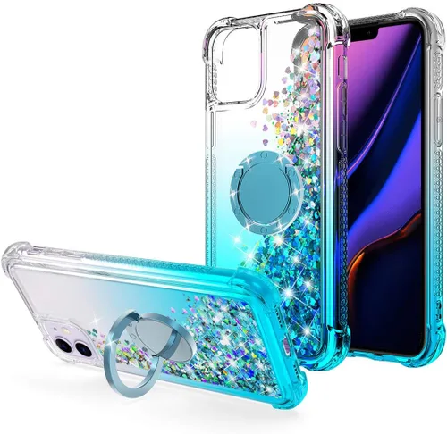 Vista 10 de Bling Moving Liquid Floating - Carcasa para iPhone 11 con soporte, color rosa Corazón brillante, TPU, cascada en movimiento, anillo de rotación