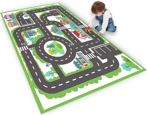 Vista 18 de Alfombra de juego para niños, ideal para jugar con autos y juguetes, alfombra educativa de carretera y tráfico para niños, alfombra divertida