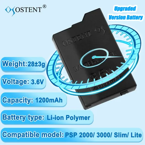 Vista 2 de OSTENT 1200mAh 3.6V Li-ion Polymer Lithium Ion Rechargeable Battery Pack Replacement for Sony PSP 20003000 PSP-S110 Console