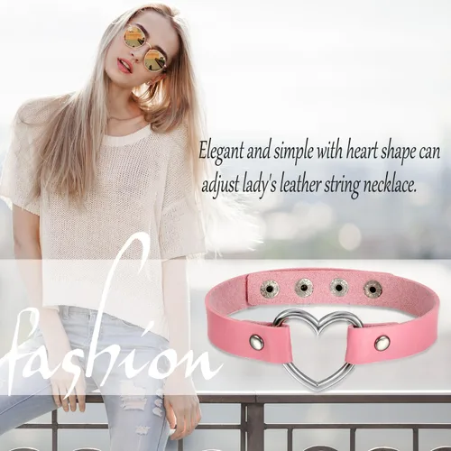 Vista 6 de OIDEA Adjustable Leather Heart Charm Choker Necklace for Women - Party Cosplay Halloween Decorations