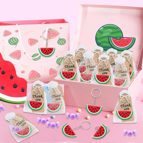 Vista 4 de CiciBear Paquete de 40 llaveros con temática de sandía para invitados, fiesta de verano, baby shower, fiesta escolar, cumpleaños de niños