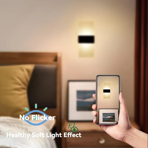 Vista 7 de Apliques de pared con pilas, juego de dos lámparas de pared LED de acrílico para mesita de noche para sala de estar, dormitorio, pasillo, luz