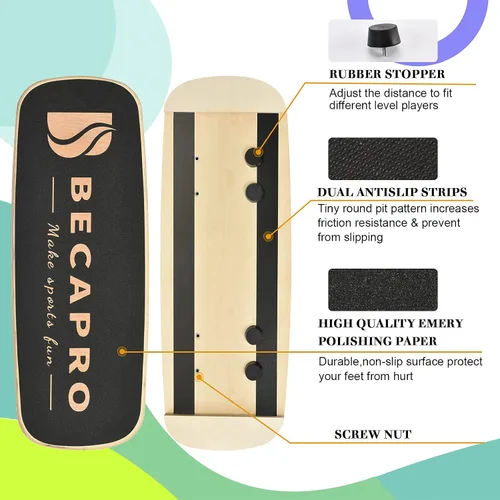 Vista 4 de Tabla de equilibrio con tapones ajustables de madera - 3 opciones de distancia diferentes - Equipo de ejercicio de equilibrio para trabajo