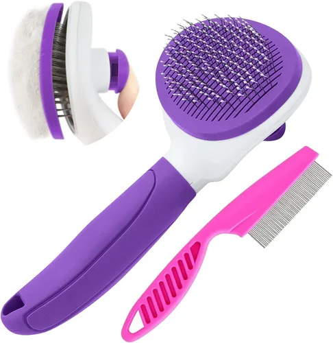 Vista 9 de Cepillo Deslizante de Autolimpieza, Cepillos para Gatos de Interior con Peine de Metal, Cepillos de Pelo para Perros y Gatos para Mudanza de Pelo