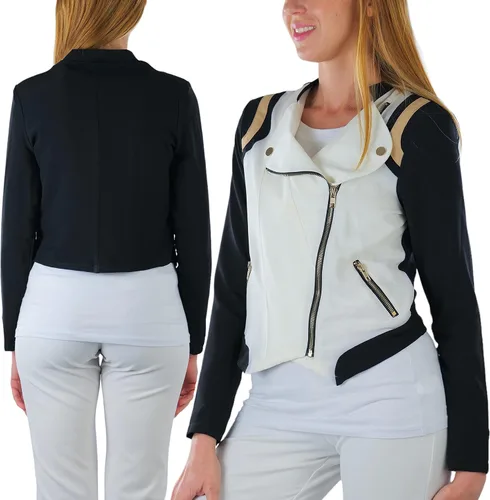 Vista 103 de ToBeInStyle Blazers de manga larga con cremallera y botones para mujer