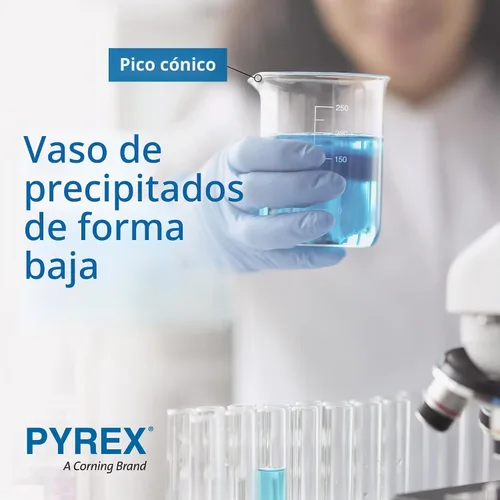 Vista 6 de PYREX Griffin - Vaso de precipitados de vidrio de borosilicato, vaso de precipitados de medición graduado de forma baja con pico, cristalería
