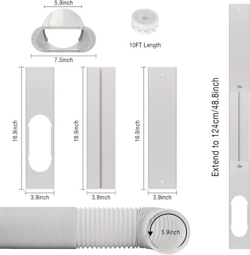 Vista 2 de HOXHA Kit de ventilación de ventana de aire acondicionado, kit universal de ventana ajustable con manguera de escape de 5.9 pulgadas de diámetro