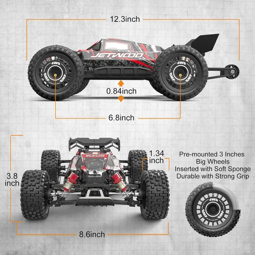 Vista 5 de Jetwood 1/16 Coche RC Rápido Sin Escobillas para Adultos, Coche RC de Control Remoto RTR de Alta Velocidad Máx 42 mph, Camión RC Eléctrico