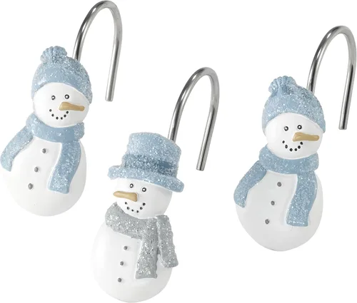 Vista 3 de Avanti Linens Cortina con juego de 12 ganchos a juego, decoración de baño y vacaciones (Frosty Friends), juego de ducha de 13 piezas