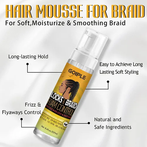 Vista 3 de Goiple Braid Mousse, Twist, Locs - Agarre extra, alto brillo, hidrata, control de encrespamiento, ligero, fácil de aplicar, 8.4 onzas líquidas