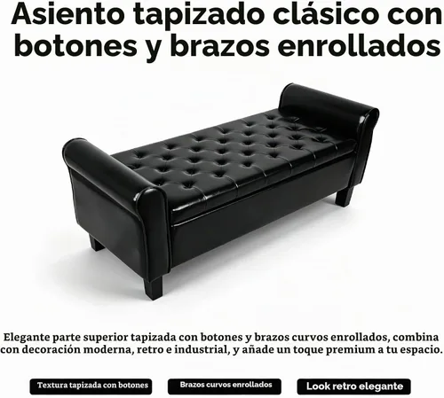 Vista 3 de 51 Inch Black Faux Leather Storage Ottoman Bench with Rolled Armrests Leather-black-51 Inch