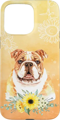 Vista 28 de iPhone 16 Cute English Bulldog Dog Bully - Sunflower Floral Flowers Case