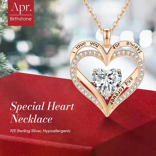 Vista 11 de CDE Collares de piedra natal para mujer, plata de ley 925, collar con colgante de corazón para siempre, Navidad, cumpleaños, aniversario, día de San
