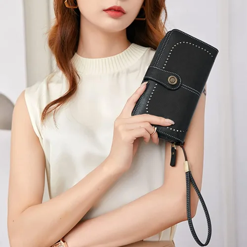 Vista 6 de JEVIYO Cartera para mujer con bloqueo RFID monederos pequeños para mujer a negro Casual