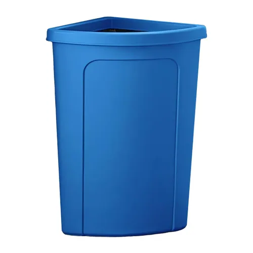 Vista 8 de Cubo de basura escolar con tapa de puerta de empuje, cubo de basura redondo de esquina de 21 galones, resistente a las grietas, bote de basura Negro