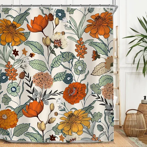Vista 18 de Miyotaa - Juego de cortina de ducha con flores para decorar un baño pequeño o una ventana, 36 pulgadas de ancho x 71 pulgadas de alto, cortina